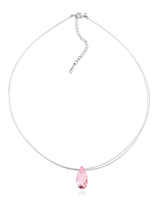 pink Simple Water Drop austrian Crystal Platinum Plated Necklace