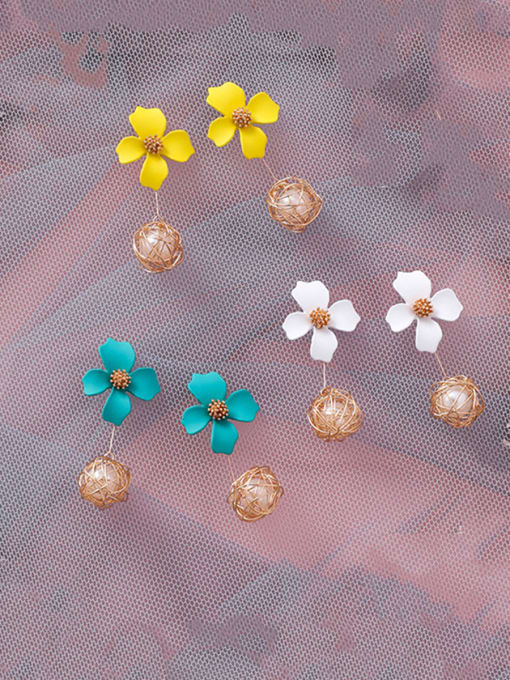 Girlhood Alloy With Rose Gold Plated Cute Flower Drop Earrings