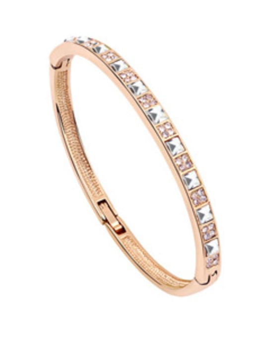 QIANZI Simple Shiny austrian Crystals Alloy Rose Gold Plated Bangle 3