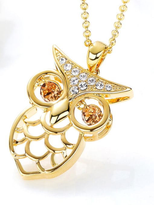 CEIDAI Personalized Cubic Rotational austrian Crystals Hollow Owl Copper Necklace 2