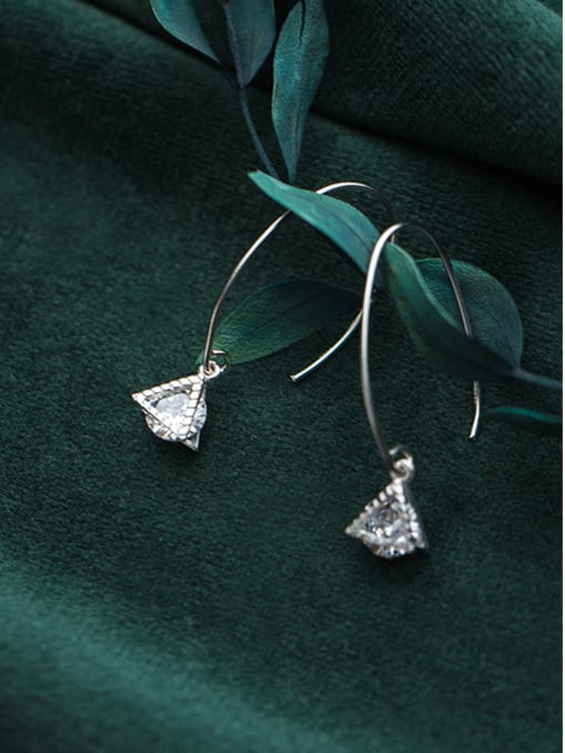 Rosh 925 Sterling Silver With Cubic Zirconia Simplistic Triangle Hook Earrings 2