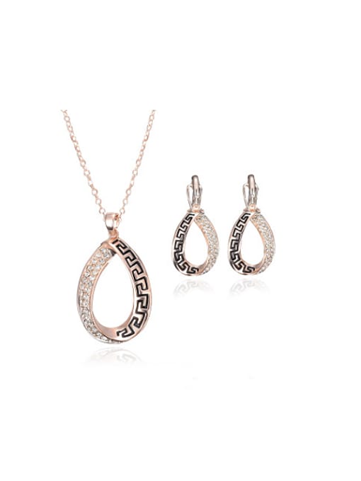 BESTIE Alloy Imitation-gold Plated Trendy style CZ Oval-shaped Two Pieces Jewelry Set 0