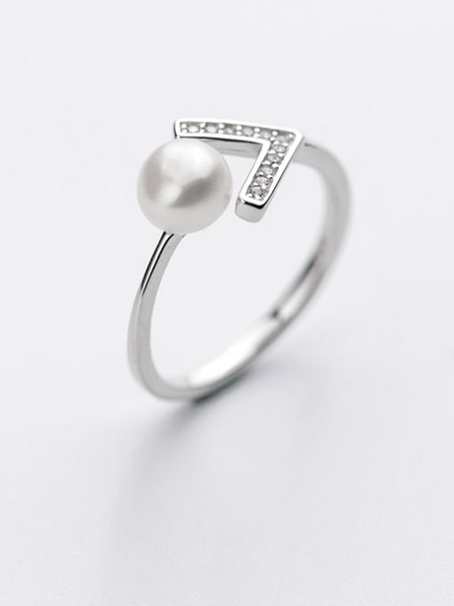 Rosh Temperament Open Design V Shaped Artificial Pearl Ring 1