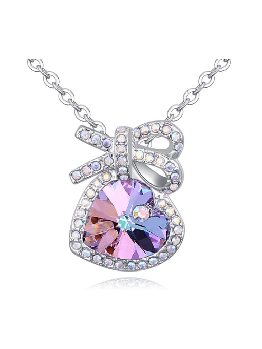 QIANZI Fashion Cubic austrian Crystals Bowknot Heart Pendant Alloy Necklace