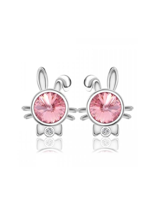 pink Copper Alloy White Gold Plated Creative Bunny Crystal stud Earring