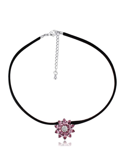 purple Simple austrian Crystals-Studded Flowers Alloy Crystal Necklace