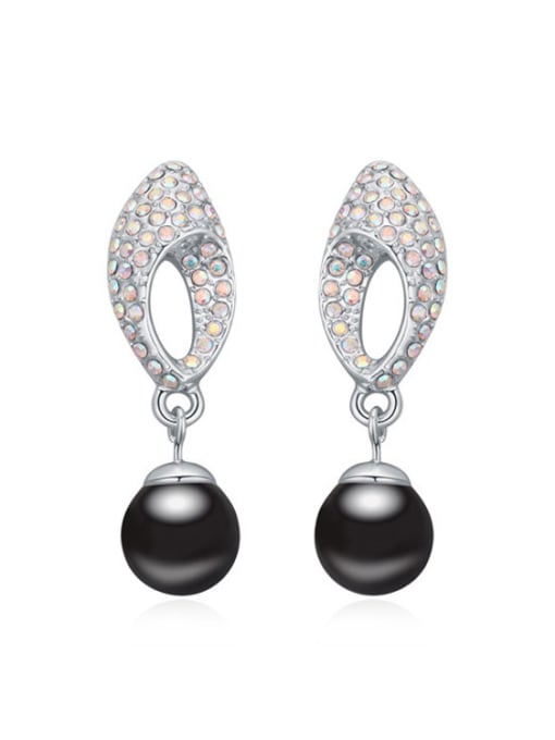 Black Exquisite Imitation Pearls Shiny Tiny Crystals Alloy Stud Earrings