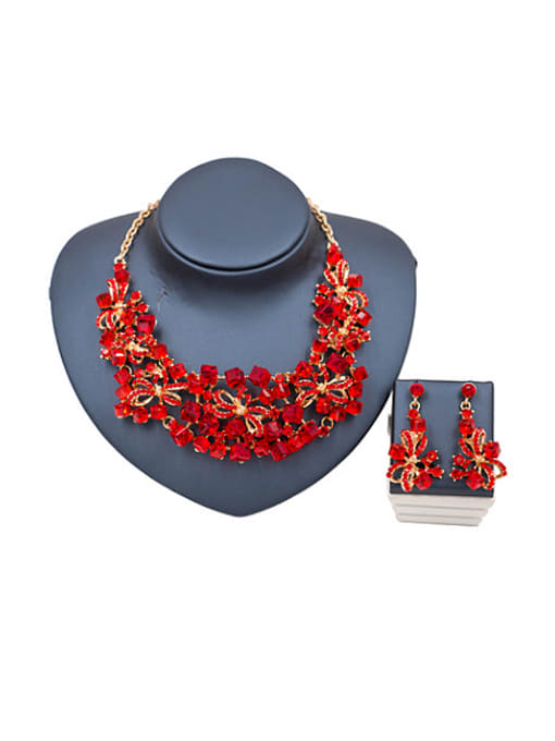 Red 2018 2018 Irregular Glass Rhinestones Two Pieces Jewelry Set