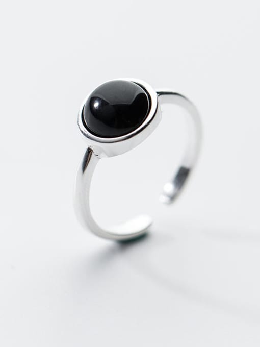 black Fashion Open Design Round Shaped Carnelian Ring