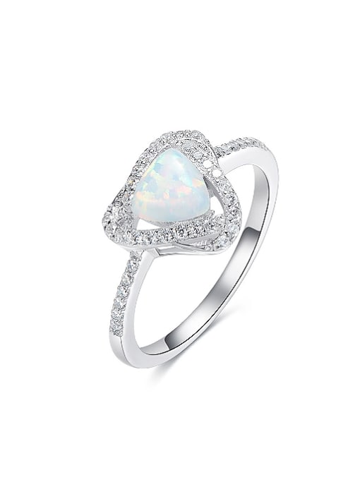 White Fashion Opal stone Tiny Zirconias Triangle 925 Silver Ring