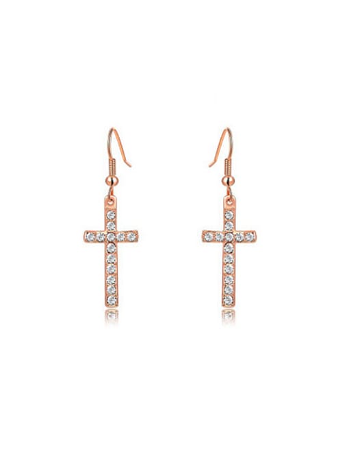Rose Gold Personality Cross Shaped Austria Crystal Drop Earrings