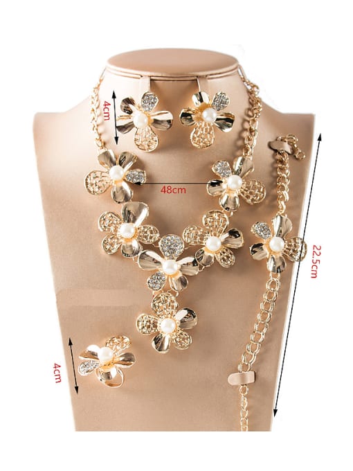 Lan Fu Flower Artificial Pearl Four Pieces Jewelry Set 2