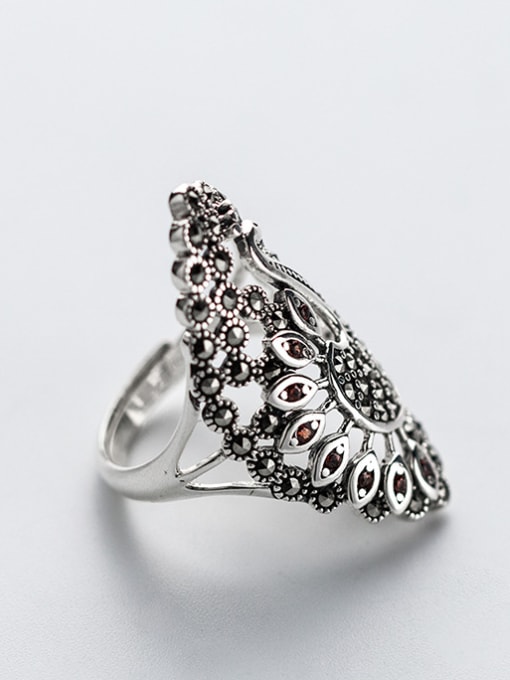Rosh Exaggerated Peacock Shaped Rhinestone S925 Silver Ring 0