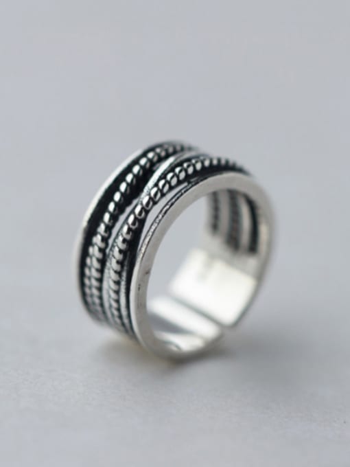 Rosh S925 silver retro twist lines opening band ring 0