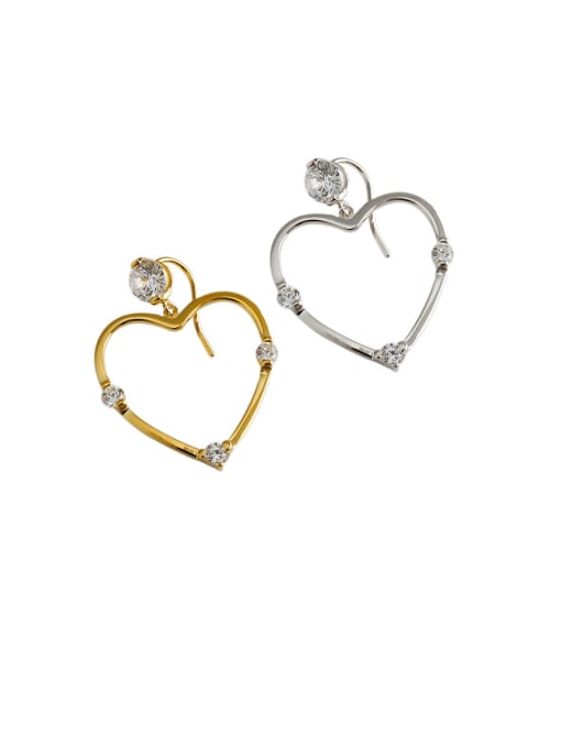 DAKA 925 Sterling Silver With  Cubic Zirconia Simplistic Heart Drop Earrings 0