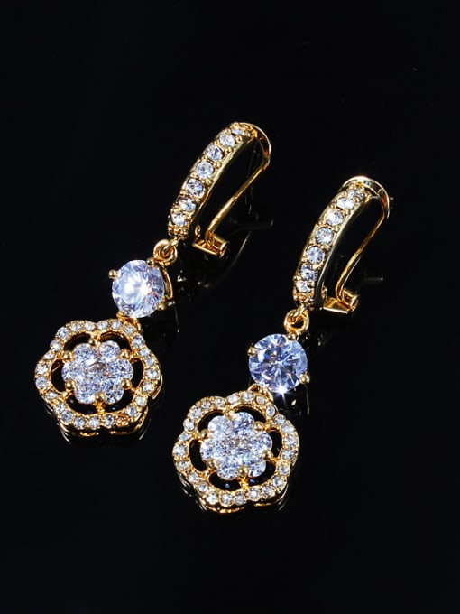 SANTIAGO Exquisite 18K Gold Plated Flower Shaped Zircon Drop Earrings 1
