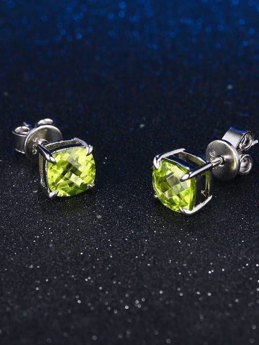 ZK S925 Silver Square Shaped Green Natural Stones Stud Earrings 1