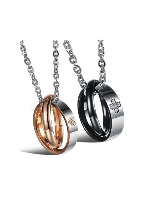 Open Sky Fashion Double Rings Pendant Titanium Lovers Necklace 0