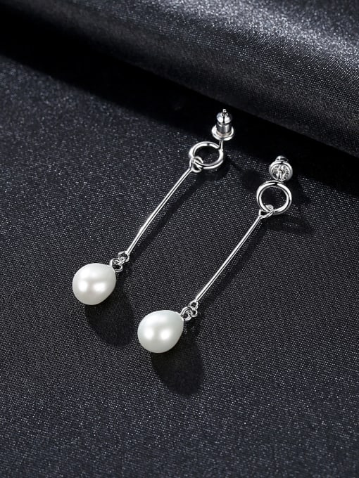 CCUI 925 Sterling Silver With Artificial Pearl  Simplistic Oval Long section Drop Earrings 2