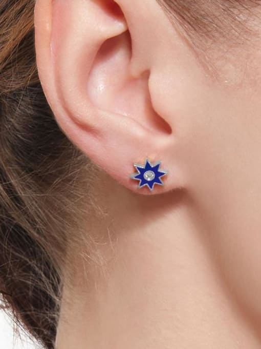 blue Copper With Platinum Plated Simplistic Star Stud Earrings