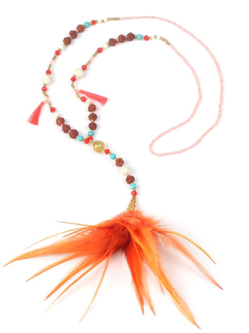 handmade Beautiful Feather Beads Stones Women Necklace 2