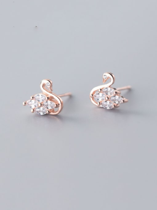 Rosh 925 Sterling Silver With Rose Gold Plated Cute Swan Stud Earrings 1
