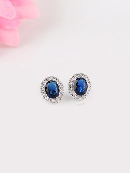 Blue Europe and the United States Dove Egg Shaped Zircon Gorgeous And Fashion stud Earring