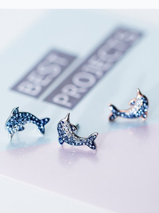 Rosh Pure silver Rhinestone gradually change the Blue Dolphin Earrings 3