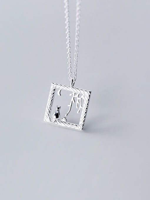 Rosh 925 Sterling Silver With Platinum Plated Simplistic Square Cute cat Necklaces