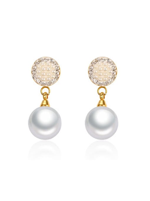 CONG Elegant Round Shaped Artificial Pearl Titanium Drop Earrings 0