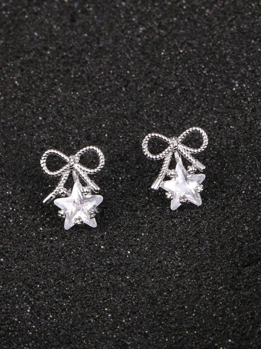 Mo Hai Copper With Platinum Plated Cute Bowknot  Star Stud Earrings 1