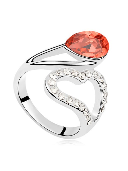 red Fashion Hollow Heart Water Drop austrian Crystal Alloy Ring