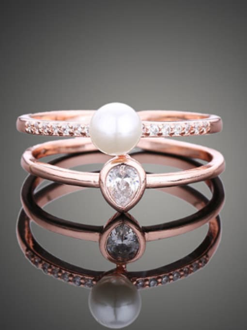 Wei Jia Fashion Two-band Imitation Pearl Cubic Copper Ring 2