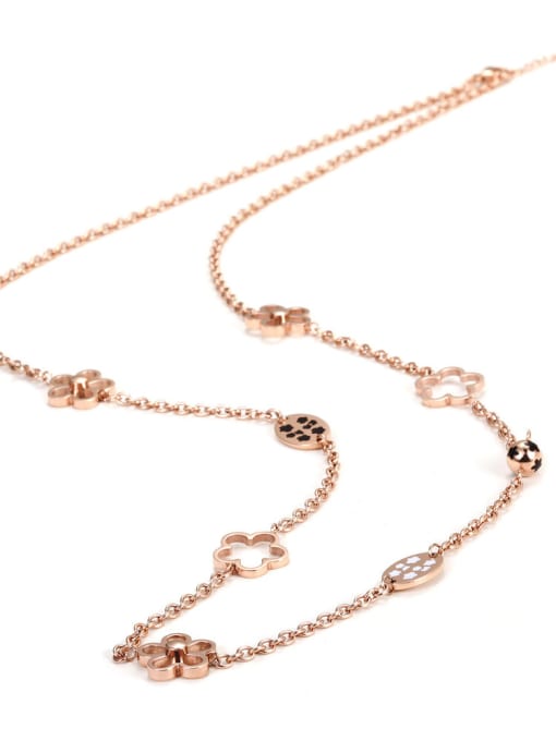 Rose Gold The New Rose Gold Titanium Hollow Stainless Steel Flower Sweater Necklace
