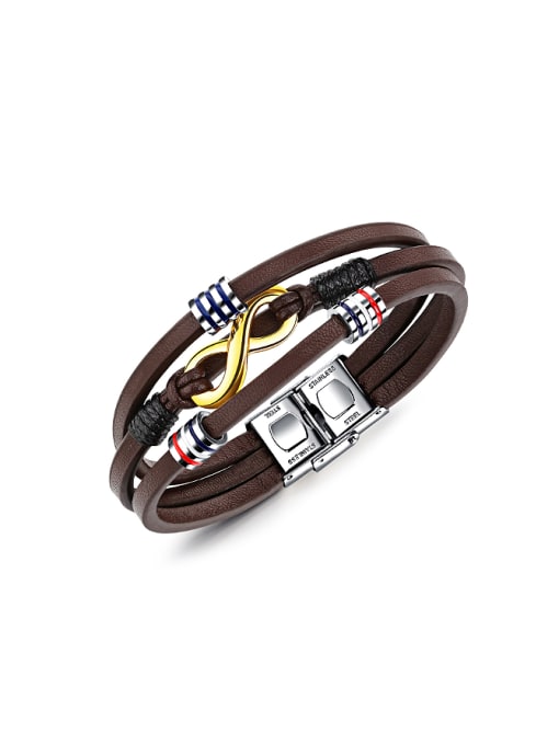 Open Sky Retro style Brown Artificial Leather Multi-band Bracelet 0