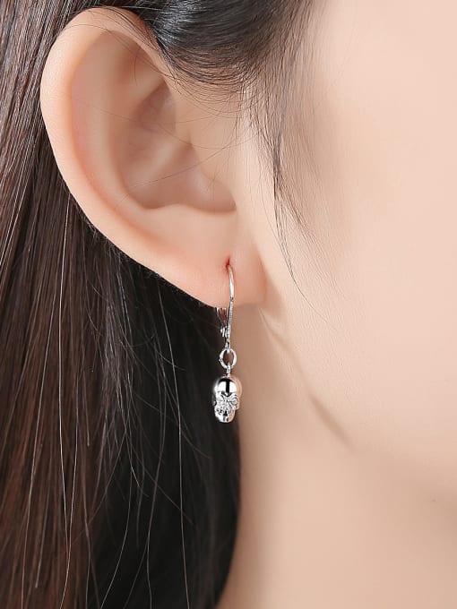 BLING SU Copper With Platinum Plated Vintage Skull Drop Earrings 1