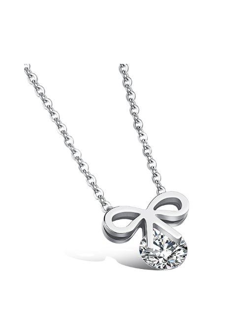 white Simple Little Bowknot Zircon Titanium Necklace