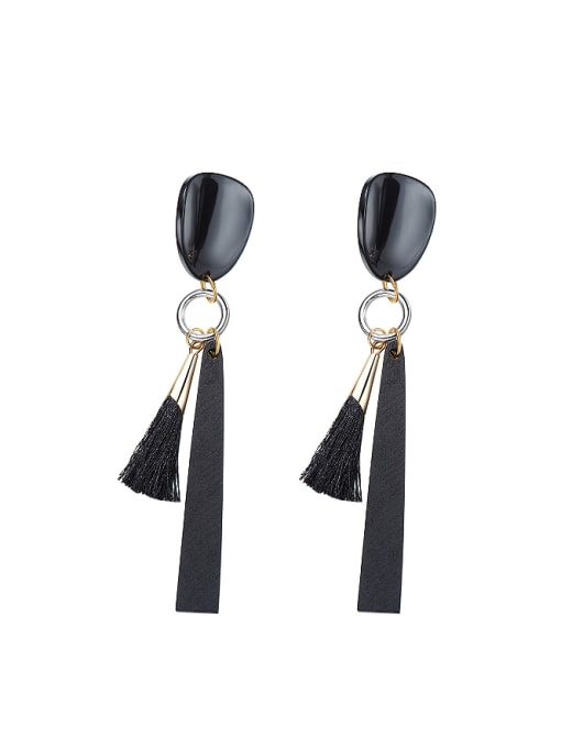 CEIDAI Fashion Black Tassels Alloy Drop Earrings 0
