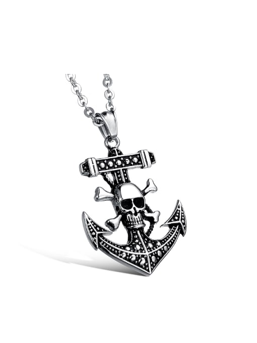 Open Sky Punk style Ship Anchor Skull Titanium Necklace 0