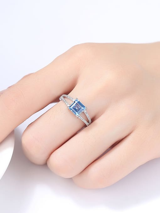 CCUI Sterling silver micro-inlaid zircon blue square synthetic topaz ring 1