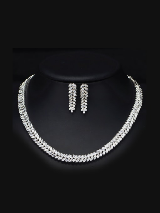 L.WIN Party Leaves-shape Zircon Two Pieces Jewelry Set 0