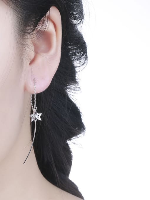 One Silver Star Shaped Freshwater Pearl Line Earrings 1