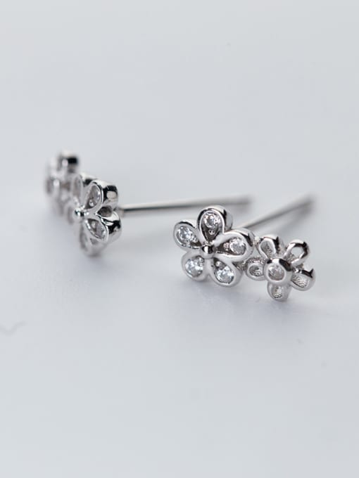 Rosh Exquisite Flower Shaped S925 Silver Rhinestones Stud Earrings 1
