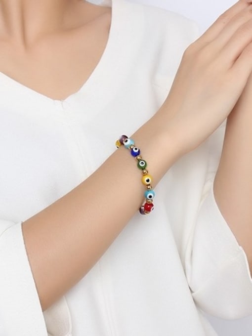 CONG Personality Eye Shaped Colorful Glass Beads Titanium Bracelet 1