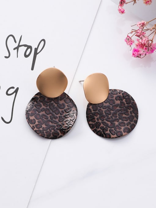 C deep coffee Alloy With Gold Plated Fashion Round Leopard  Stud Earrings