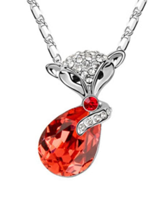 Red Personalized Water Drop austrian Crystal Fox Pendant Alloy Necklace
