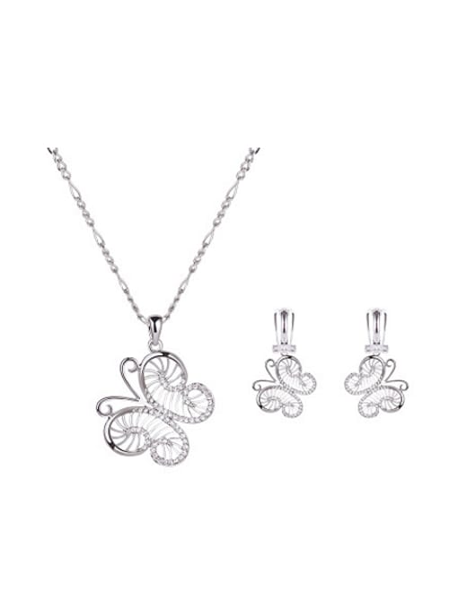 BESTIE Alloy White Gold Plated Fashion Rhinestones Butterfly Two Pieces Jewelry Set 0