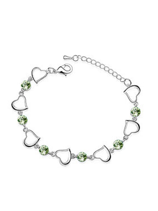 green Simple Hollow Heart Cubic austrian Crystals Alloy Bracelet