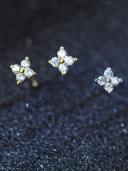 Fresh Gilded Anchor-shaped Gem Flowers Diamond Silver Needle Earrings Studs, Fashion Earrings