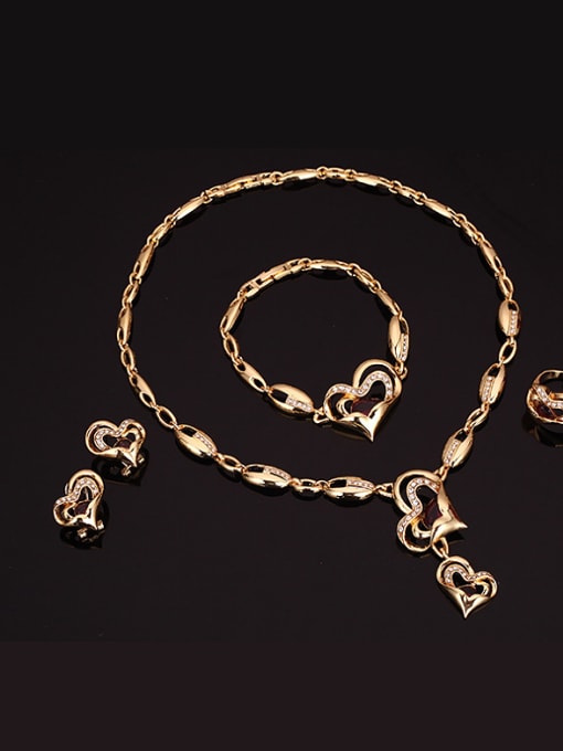 BESTIE Alloy Imitation-gold Plated Fashion Artificial Stones Heart-shaped Four Pieces Jewelry Set 1